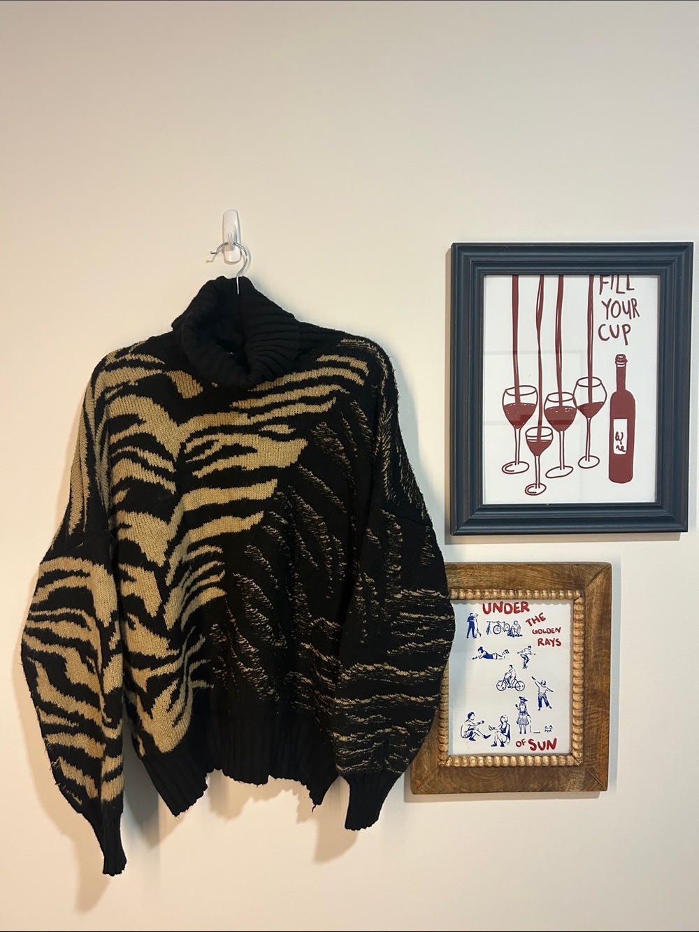 Topshop Black and Tan Zebra-Pattern Turtleneck Sweater